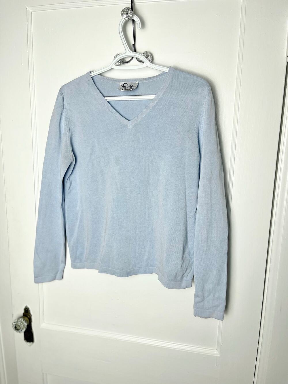 Lilly Pulitzer Blue Cotton V Neck Sweater Coastal Preppy Resort Quiet Luxury